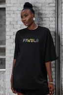 Favela Grafik Oversize Tişört - Siyah