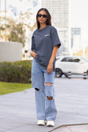 Favela Minimal Oversize Tişört - Füme