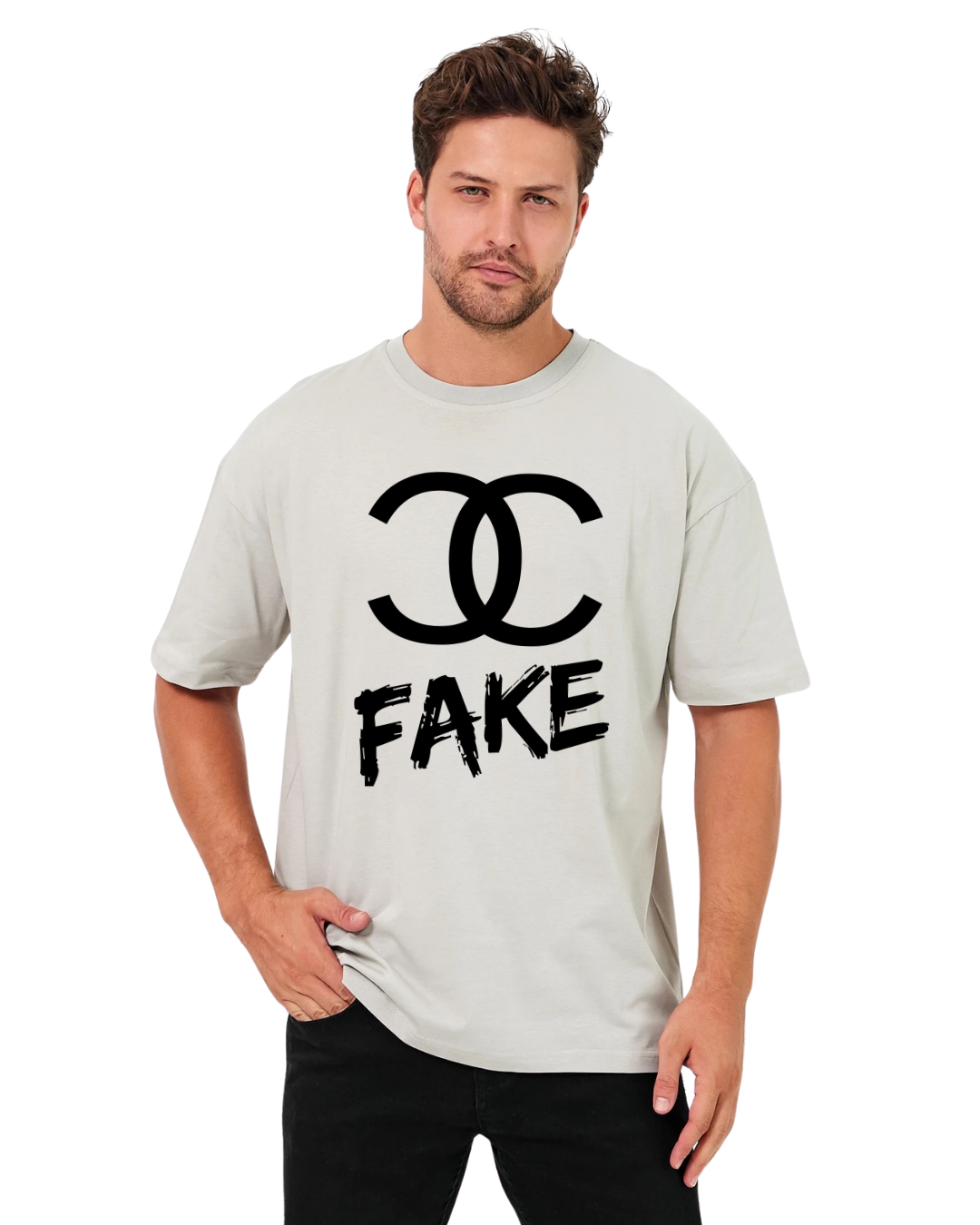 Fake Oversize T-Shirt - Taş