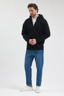 Tam Fermuarlı Kapüşonlu Sweatshirt - Siyah