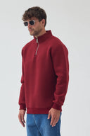 Yarım Fermuarlı Sweatshirt - Bordo
