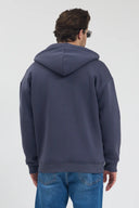 Tam Fermuarlı Kapüşonlu Sweatshirt - Füme