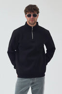 Yarım Fermuarlı Sweatshirt - Siyah
