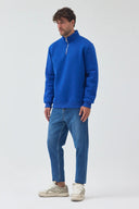 Yarım Fermuarlı Sweatshirt - Sax Mavi