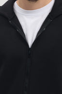 Tam Fermuarlı Kapüşonlu Sweatshirt - Siyah
