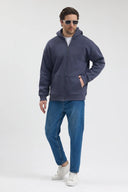 Tam Fermuarlı Kapüşonlu Sweatshirt - Füme