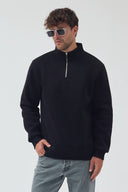 Yarım Fermuarlı Sweatshirt - Siyah
