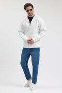 Tam Fermuarlı Kapüşonlu Sweatshirt - Ekru