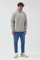 Yarım Fermuarlı Sweatshirt - Boyalı Gri