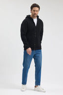 Tam Fermuarlı Kapüşonlu Sweatshirt - Siyah