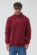 Yarım Fermuarlı Sweatshirt - Bordo