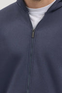 Tam Fermuarlı Kapüşonlu Sweatshirt - Füme
