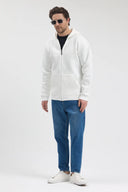 Tam Fermuarlı Kapüşonlu Sweatshirt - Ekru