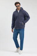 Tam Fermuarlı Kapüşonlu Sweatshirt - Füme