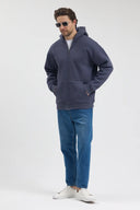 Tam Fermuarlı Kapüşonlu Sweatshirt - Füme