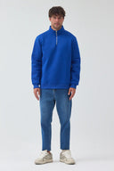 Yarım Fermuarlı Sweatshirt - Sax Mavi