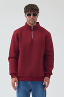 Yarım Fermuarlı Sweatshirt - Bordo