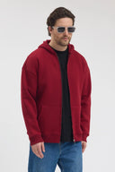 Tam Fermuarlı Kapüşonlu Sweatshirt - Bordo