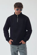 Yarım Fermuarlı Sweatshirt - Siyah