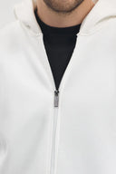 Tam Fermuarlı Kapüşonlu Sweatshirt - Ekru