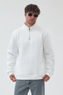 Yarım Fermuarlı Sweatshirt - Ekru