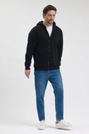 Tam Fermuarlı Kapüşonlu Sweatshirt - Siyah