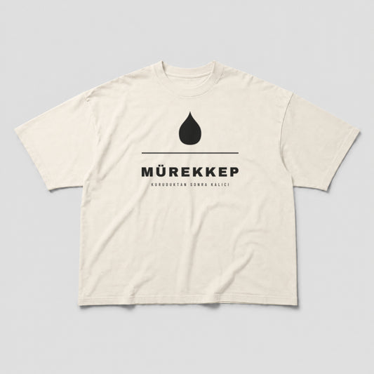 Mürekkep Oversize T-Shirt - Krem