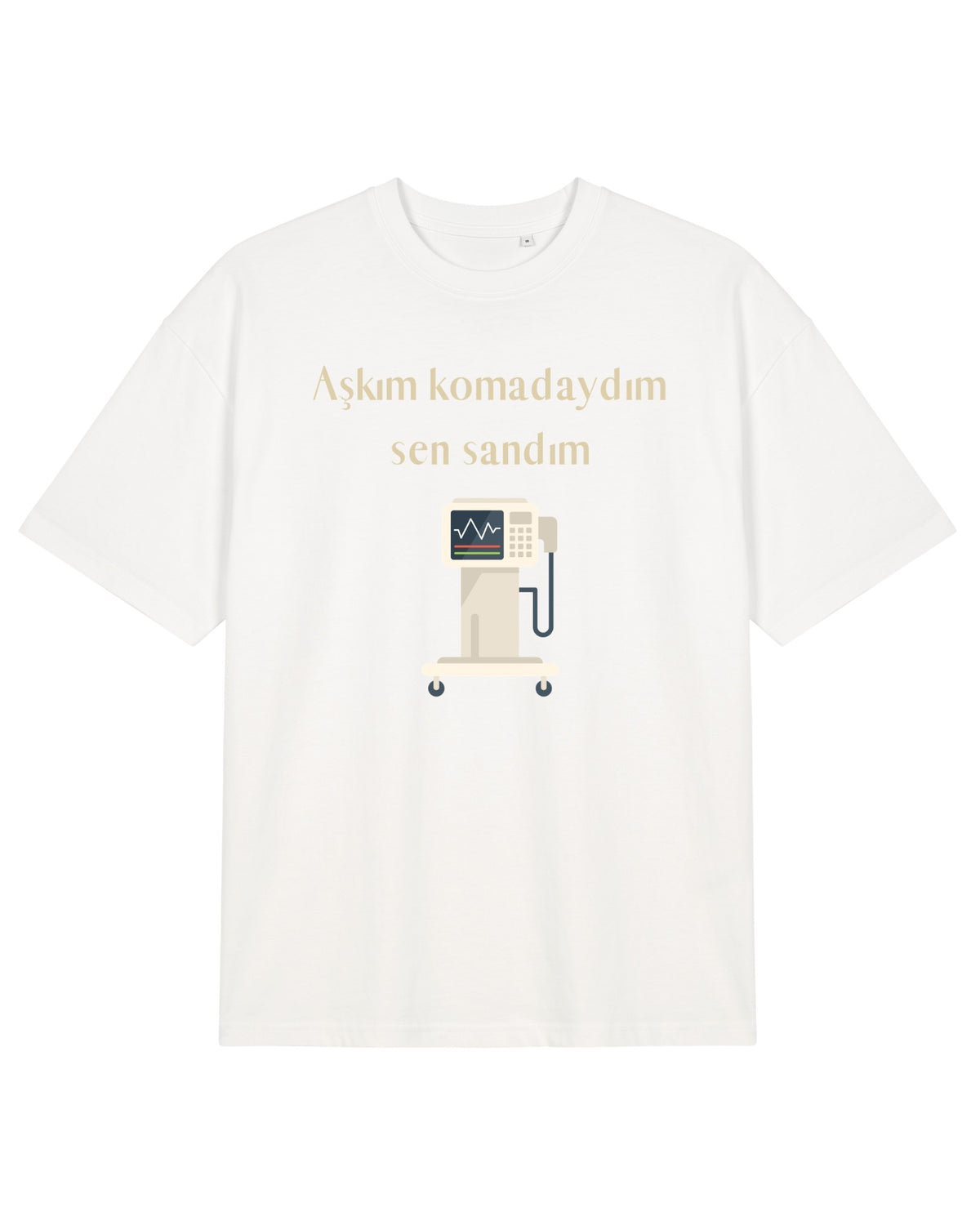 Aşkım Komadaydım Sen Sandım Oversize T-Shirt - Beyaz