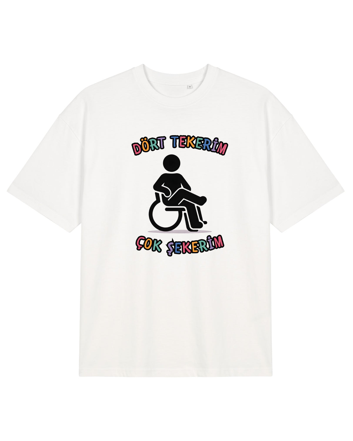 Dört Tekerim Çok Şekerim Oversize T-Shirt - Beyaz