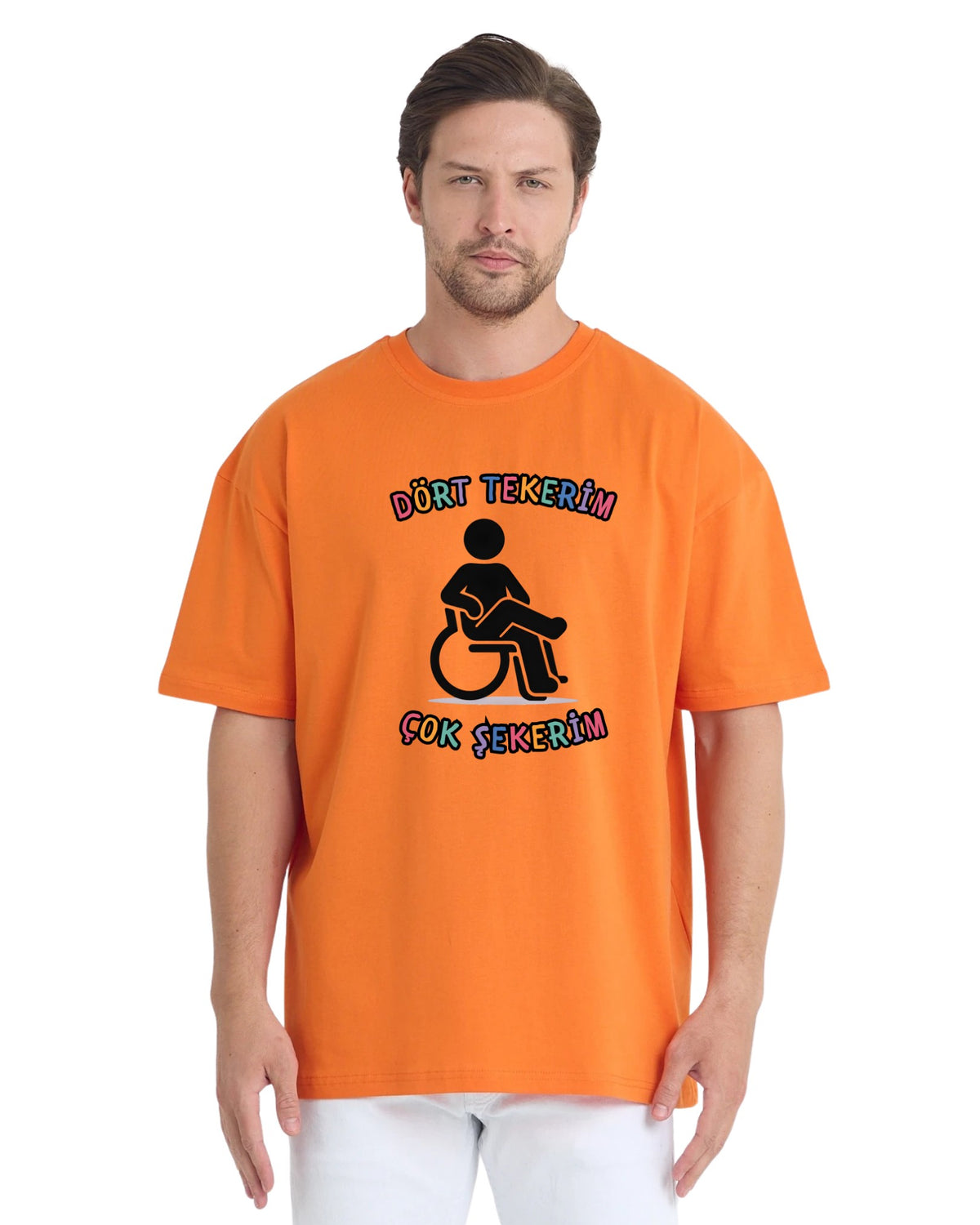 Dört Tekerim Çok Şekerim Oversize T-Shirt - Turuncu