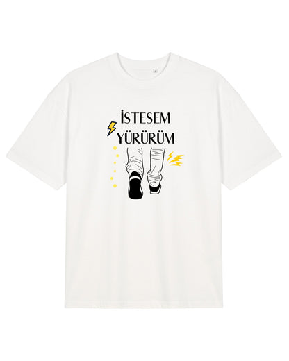 İstesem Yürürüm Oversize T-Shirt - Beyaz