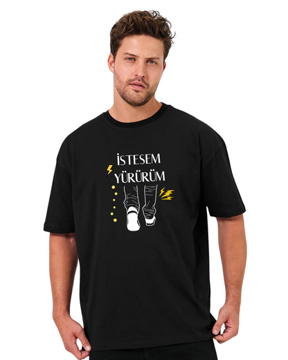 İstesem Yürürüm Oversize T-Shirt - Siyah