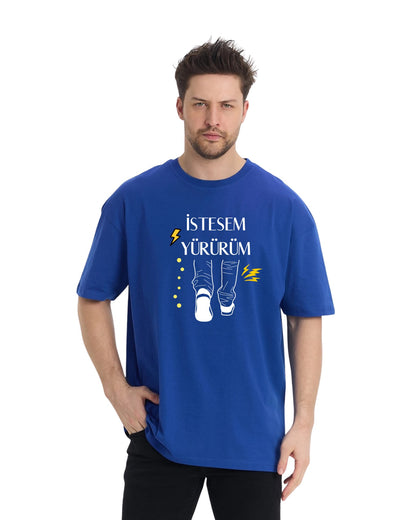 İstesem Yürürüm Oversize T-Shirt - Sax Mavi