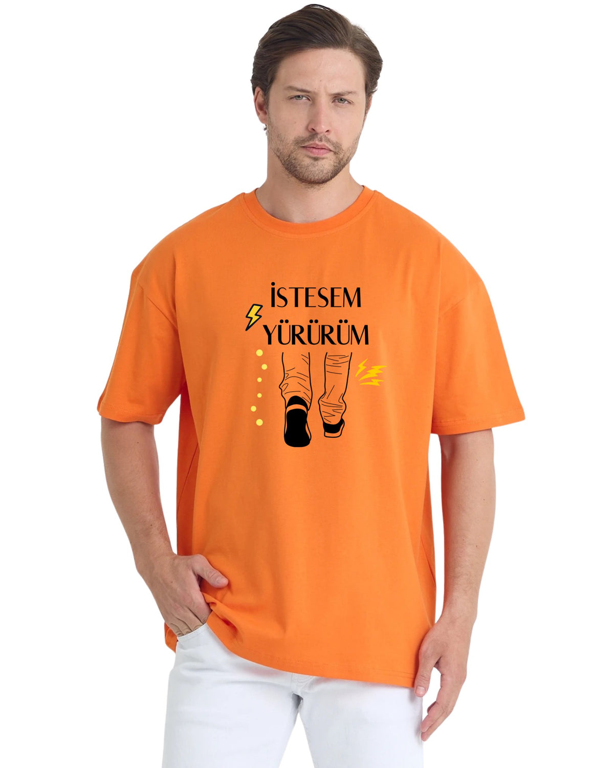 İstesem Yürürüm Oversize T-Shirt - Turuncu