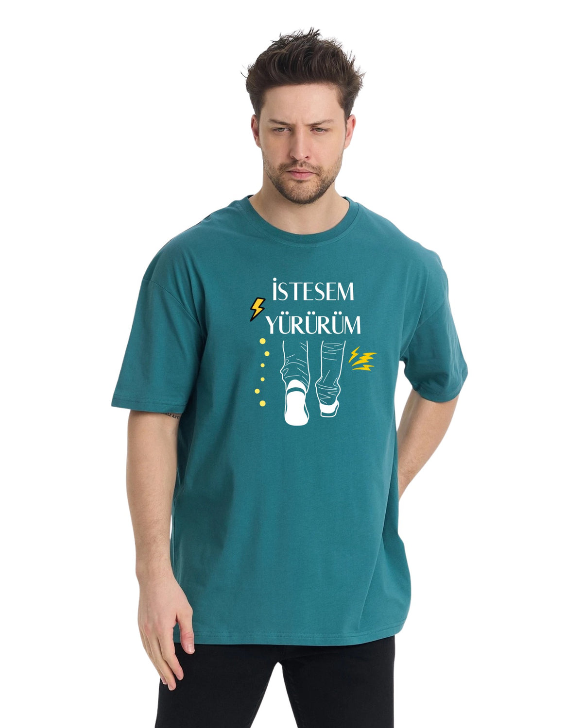 İstesem Yürürüm Oversize T-Shirt - Petrol Yeşili