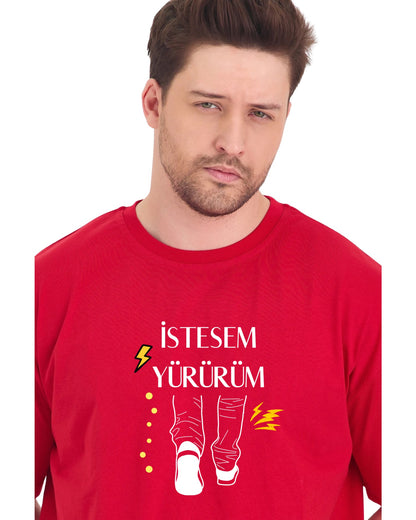 İstesem Yürürüm Oversize T-Shirt - Kırmızı