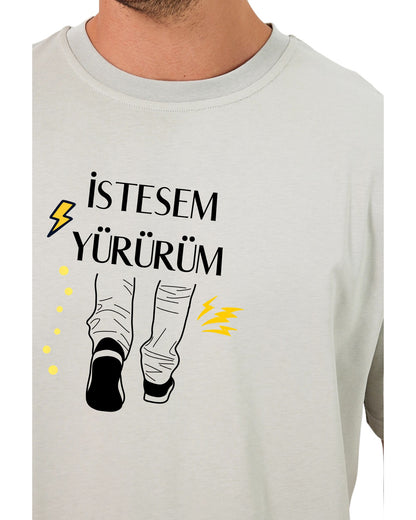 İstesem Yürürüm Oversize T-Shirt - Taş