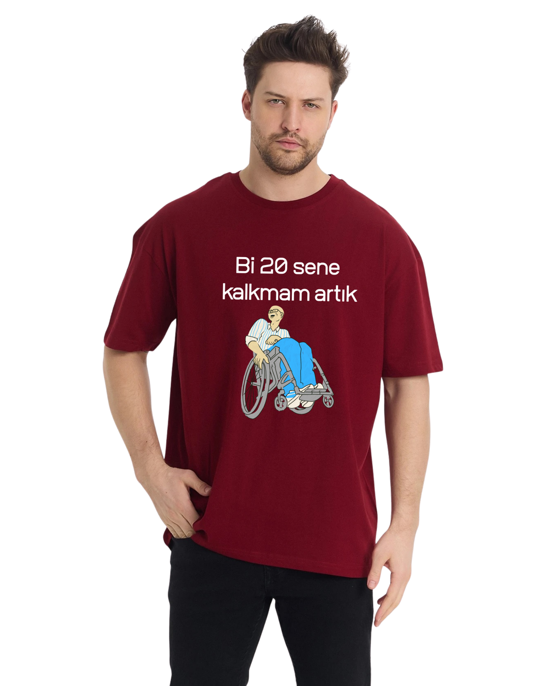 Bi 20 Sene Kalkmam Artık Oversize T-Shirt - Bordo