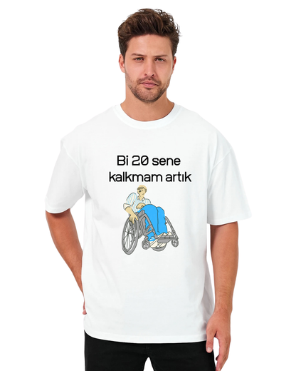 Bi 20 Sene Kalkmam Artık Oversize T-Shirt - Beyaz