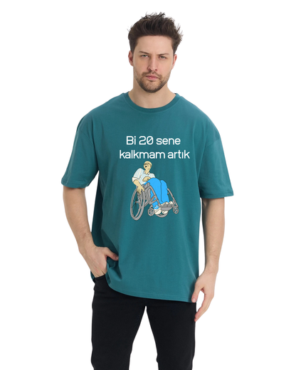 Bi 20 Sene Kalkmam Artık Oversize T-Shirt - Petrol Yeşili