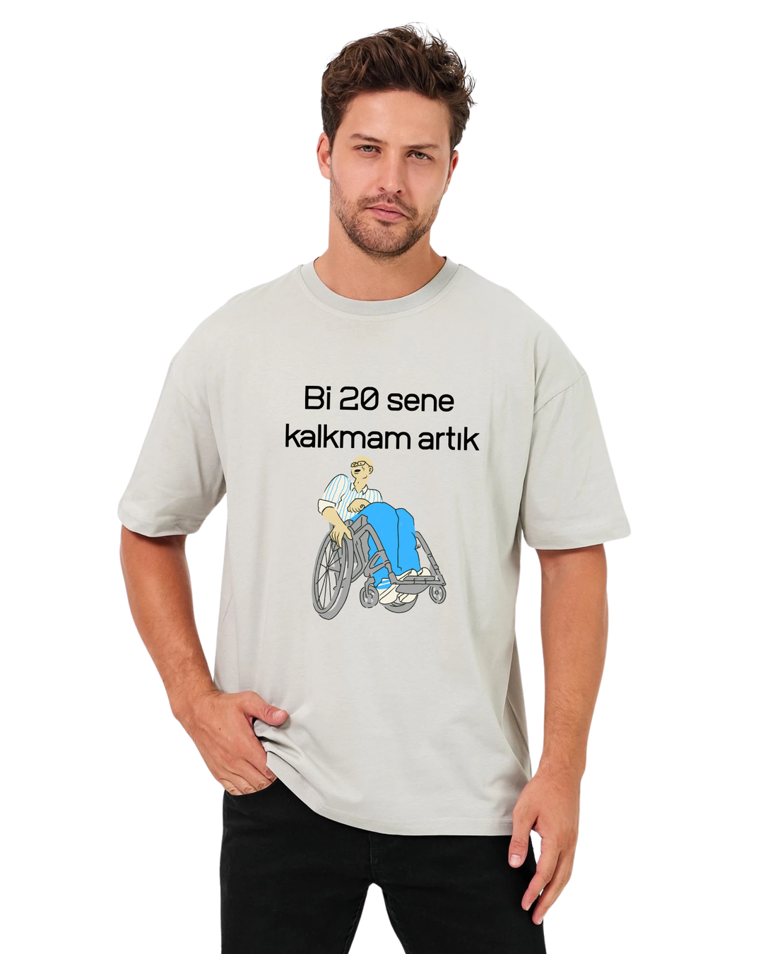 Bi 20 Sene Kalkmam Artık Oversize T-Shirt - Taş