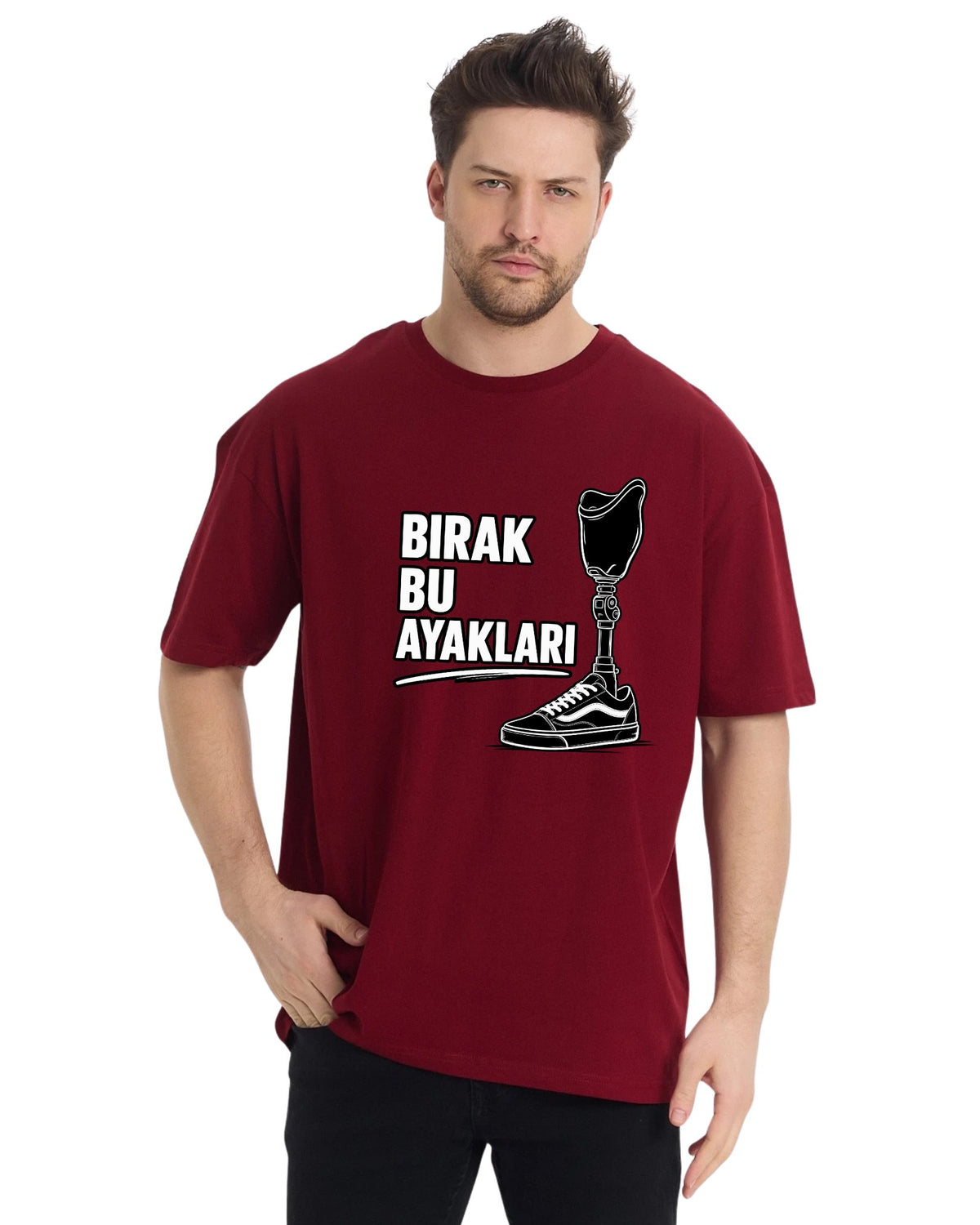 Bırak Bu Ayakları Oversize T-Shirt - Bordo