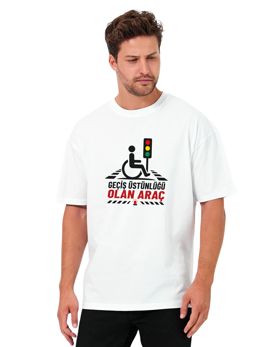 Geçiş Üstünlüğü Olan Araç Oversize T-Shirt - Beyaz