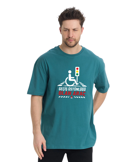Geçiş Üstünlüğü Olan Araç Oversize T-Shirt - Petrol Yeşili