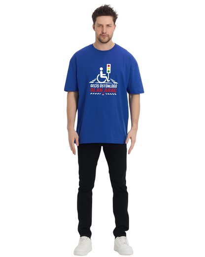 Geçiş Üstünlüğü Olan Araç Oversize T-Shirt - Sax Mavi
