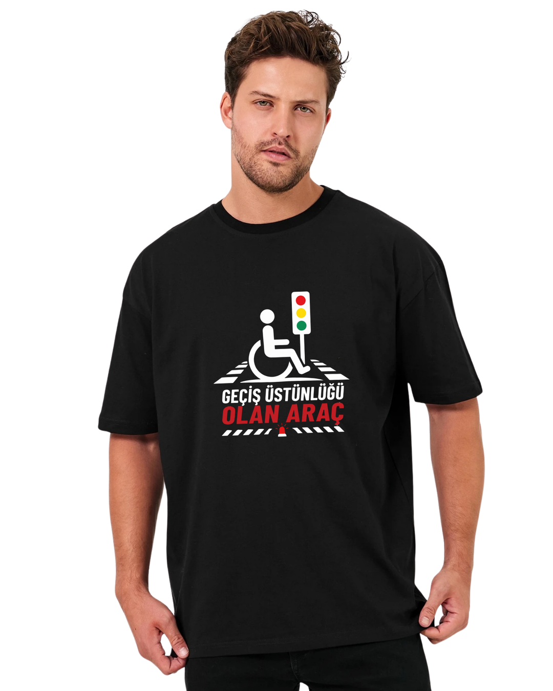 Geçiş Üstünlüğü Olan Araç Oversize T-Shirt - Siyah