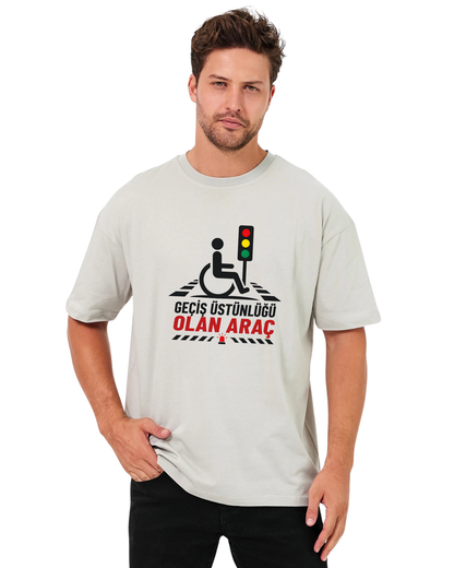 Geçiş Üstünlüğü Olan Araç Oversize T-Shirt - Taş