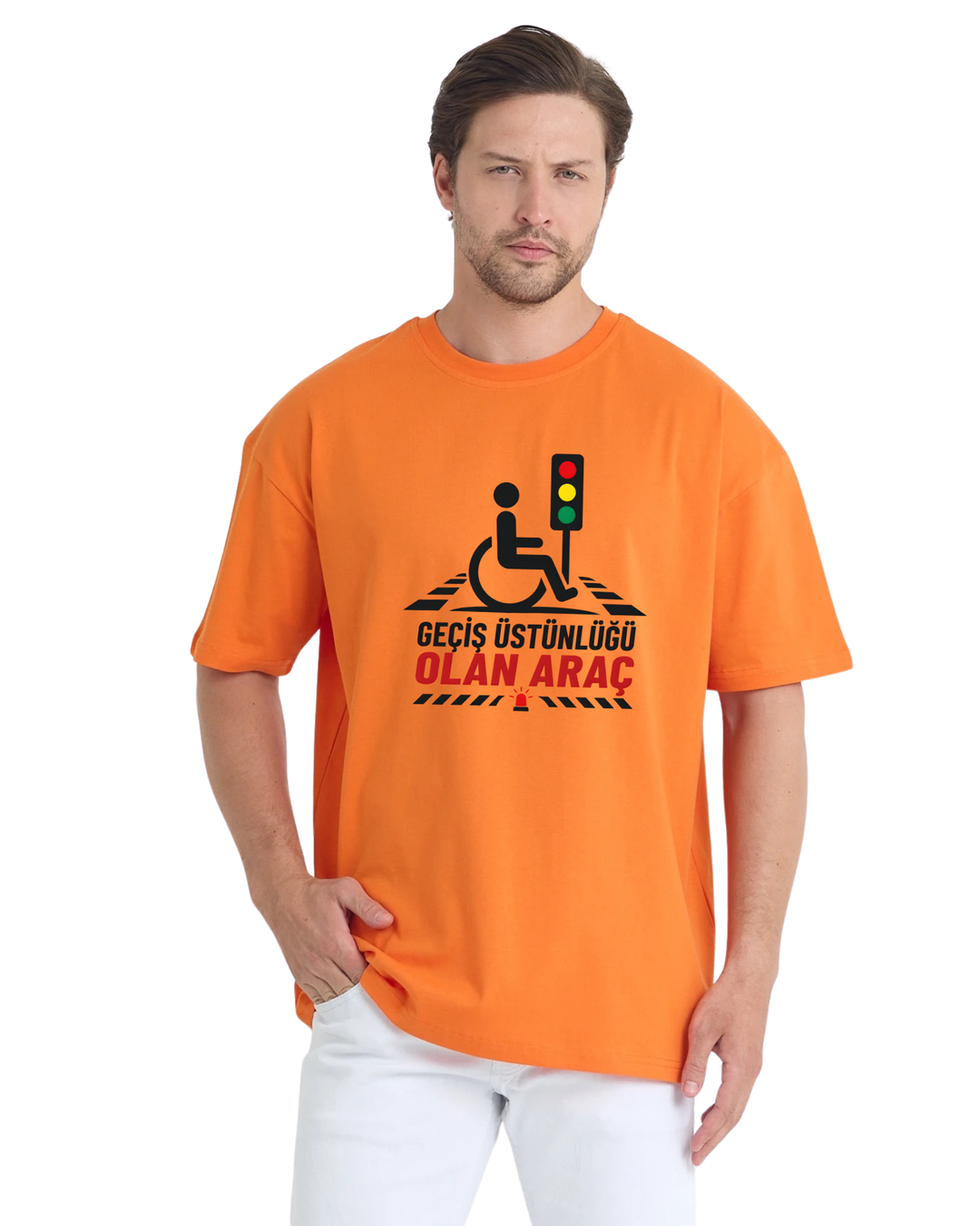 Geçiş Üstünlüğü Olan Araç Oversize T-Shirt - Turuncu
