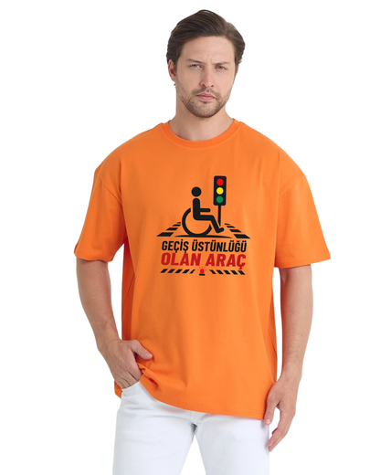 Geçiş Üstünlüğü Olan Araç Oversize T-Shirt - Turuncu