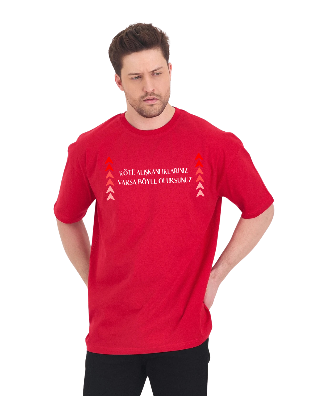 Kötü Alışkanlıklarınız Varsa Böyle Olursunuz Oversize T-Shirt - Kırmızı
